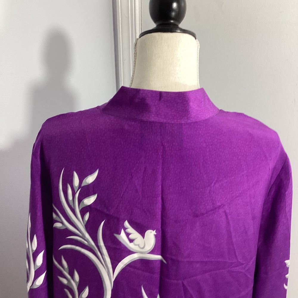 BOB MACKIE WEARABLE ART SIZE L 100% SILK PURPLE BLOUSE BUTTERFLY - Picture 6 of 11